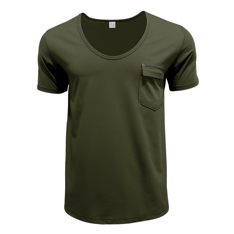 Herren Basic V-Ausschnitt T-Shirt mit Brusttasche Heidi-Mode