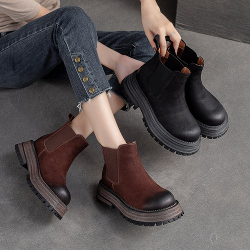 Damen Chunky Chelsea Boots mit robustem Sohlenprofil und elastischen Einsätzen Heidi-Mode