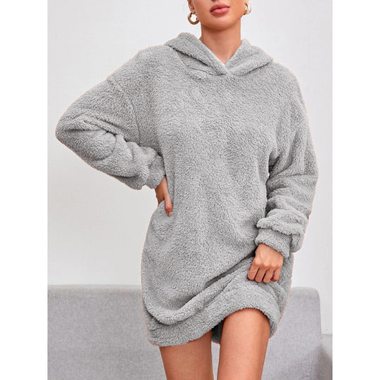Damen Kuscheliger Oversize-Hoodiekleid aus weichem Fleece Heidi-Mode