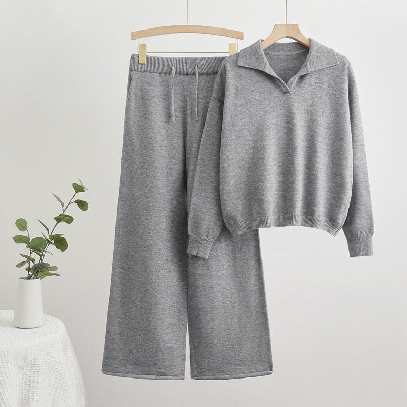 Damen gemütliches Strick-Loungewear-Set mit weit geschnittenem Pullover und Hose Heidi-Mode