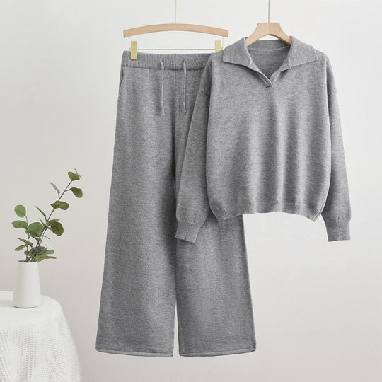 Damen gemütliches Strick-Loungewear-Set mit weit geschnittenem Pullover und Hose Heidi-Mode