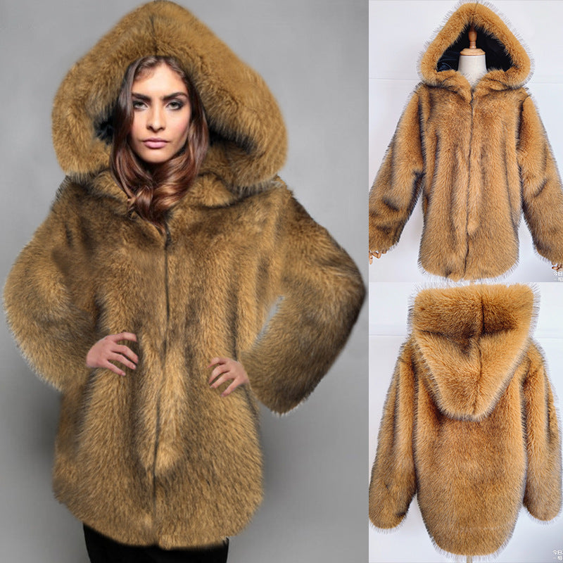 Damen Luxus Kunstfellmantel Heidi-Mode