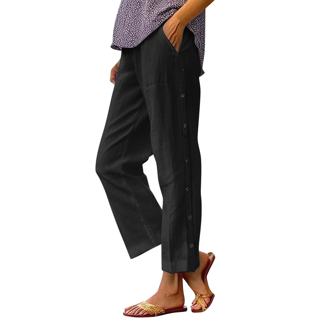 Damen Leichte und luftige Freizeithose mit Knopfdetails Heidi-Mode
