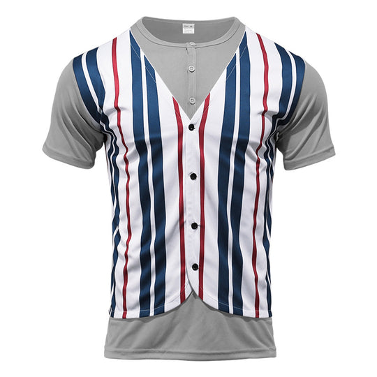 Herren Kurzarm-Henley-Shirt mit gestreiftem Design und modernem Schnitt Heidi-Mode