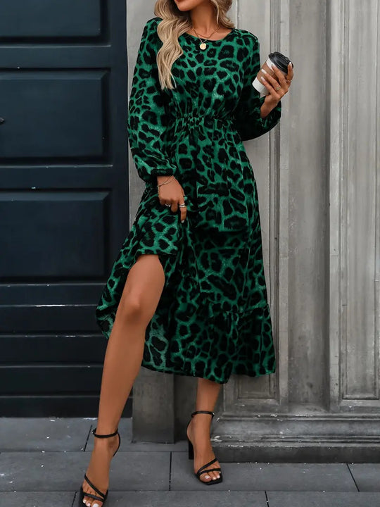 Damen Maxikleid mit tierischem Muster und fließendem Schnitt Heidi-Mode