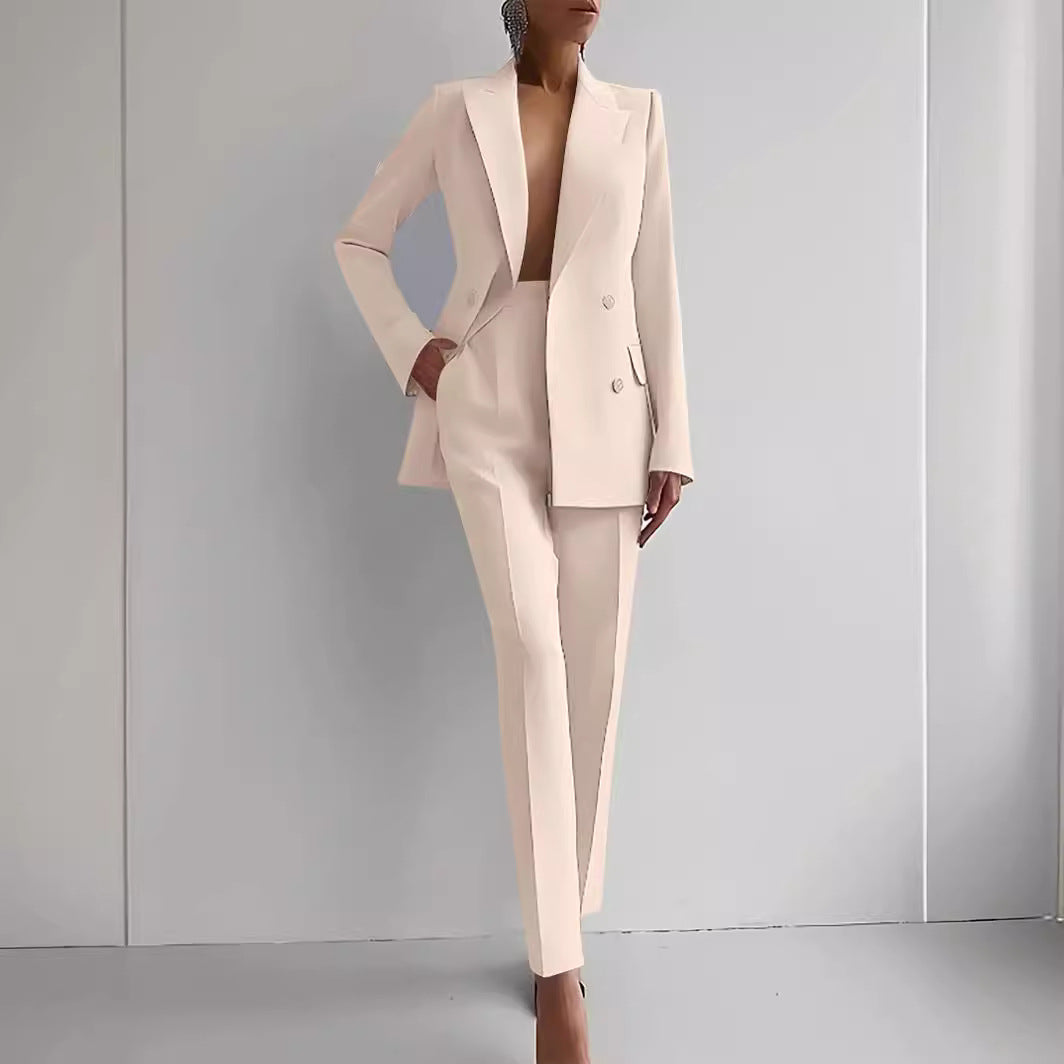 Damen elegante zweireihige Blazer mit maßgeschneiderter Hose Heidi-Mode