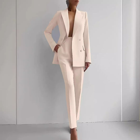 Damen elegante zweireihige Blazer mit maßgeschneiderter Hose Heidi-Mode