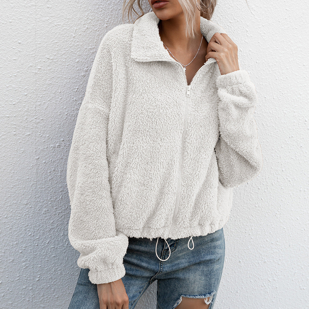 Damen Fleecejacke mit hohem Kragen und elastischem Bund Heidi-Mode