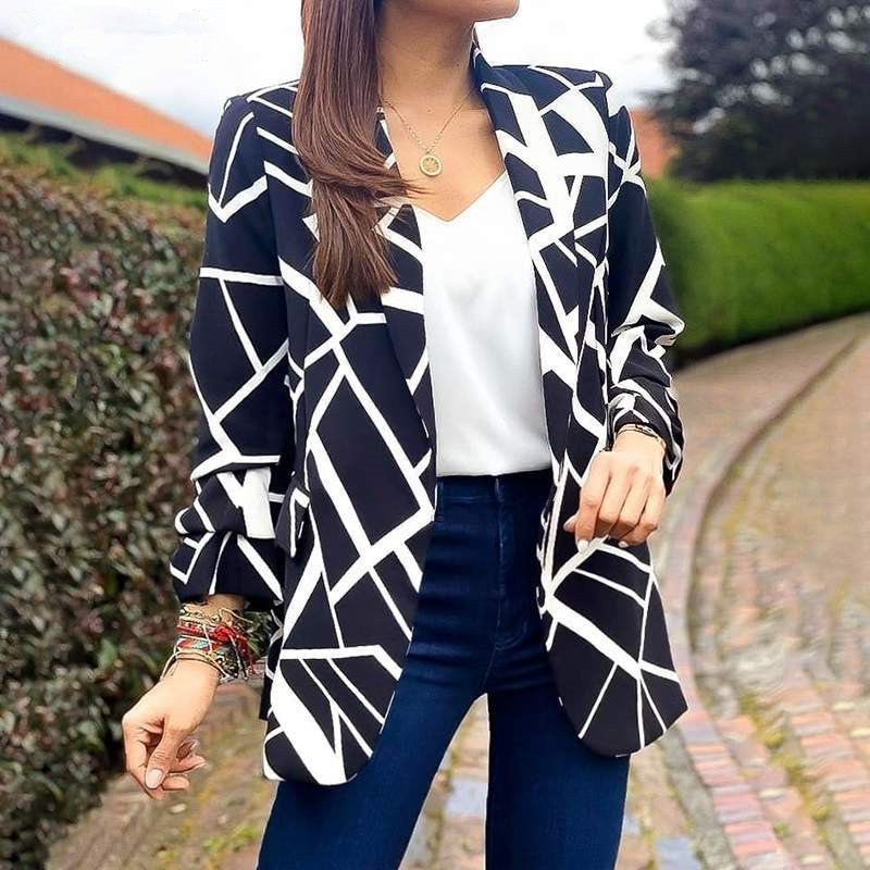 Damen Blazer mit modernem geometrischen Muster und lässiger Passform Heidi-Mode