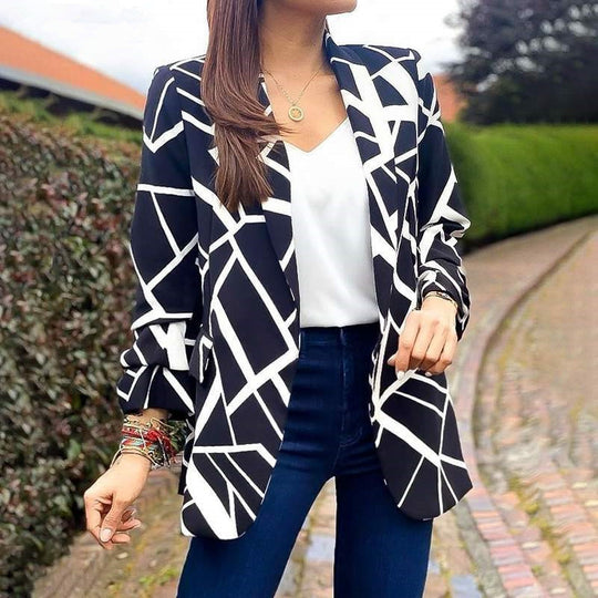 Damen Blazer mit modernem geometrischen Muster und lässiger Passform Heidi-Mode