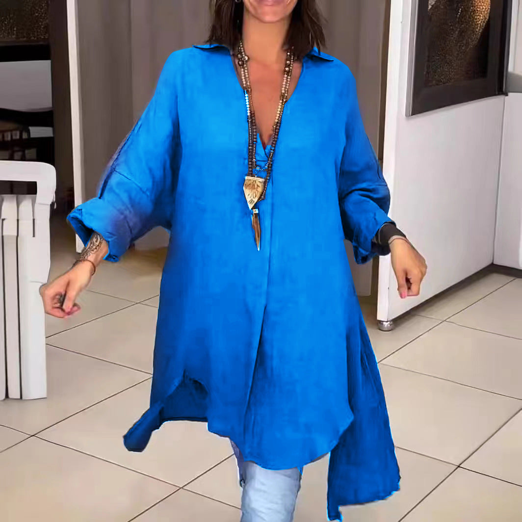 Damen Leinen Tunika mit asymmetrischem Schnitt und eleganten Details Heidi-Mode