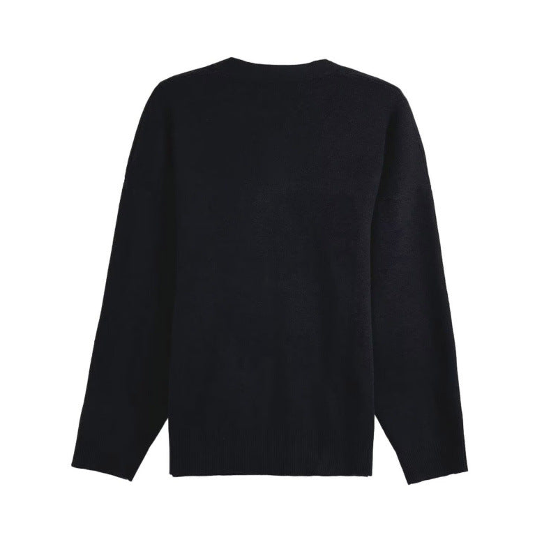 Damen lässiger Pullover mit klassischem Rundhalsausschnitt und langem Arm Heidi-Mode