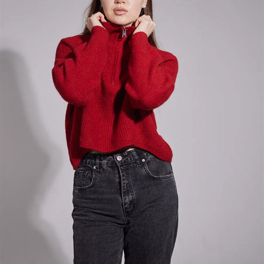 Damen Pullover mit hohem Kragen und Zip Heidi-Mode