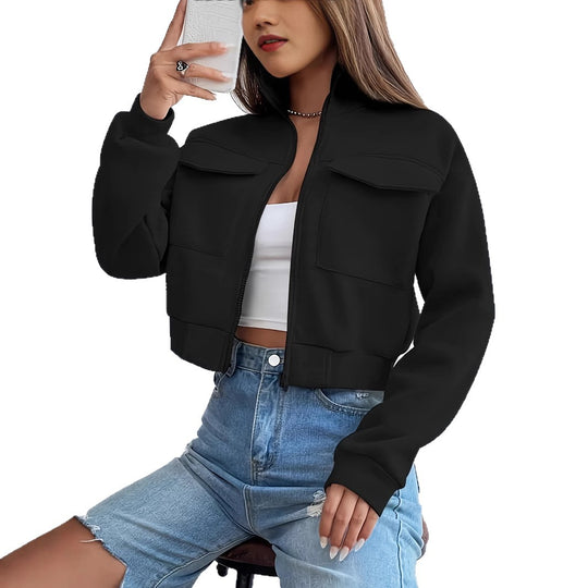 Damen modische Kurzjacke mit praktischen Aufsatztaschen und sportlichem Schnitt Heidi-Mode