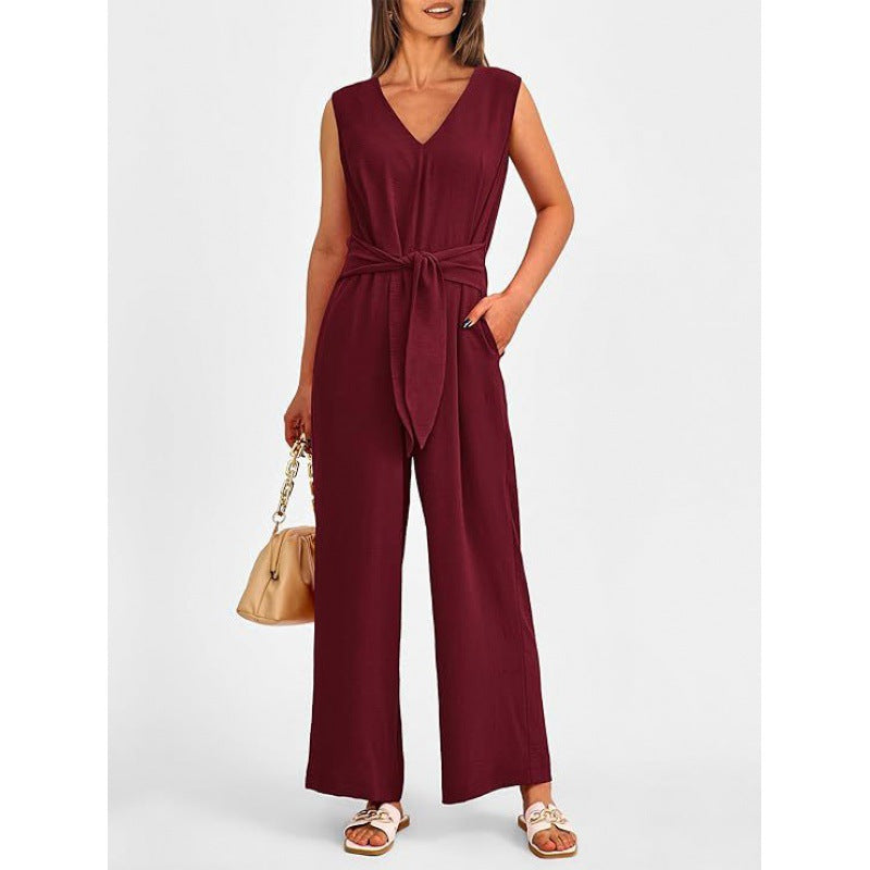 Damen Eleganter Jumpsuit mit taillierter Silhouette und V-Ausschnitt Heidi-Mode