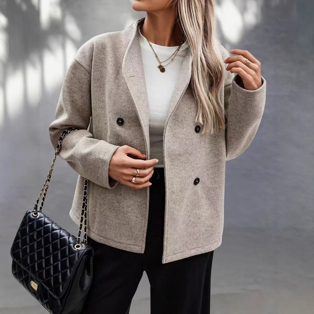 Damen Modische Wolljacke im eleganten Look mit doppelter Knopfreihe Heidi-Mode
