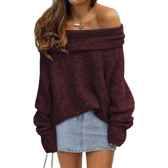 Damen Oversized Pullover mit schulterfreiem Design Heidi-Mode