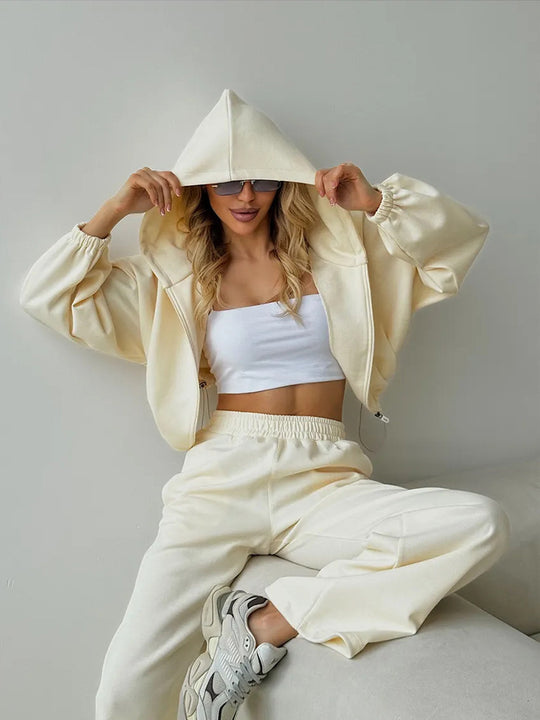 Damen lässiges Lounge-Set mit Hoodie und weiten Hosen Heidi-Mode