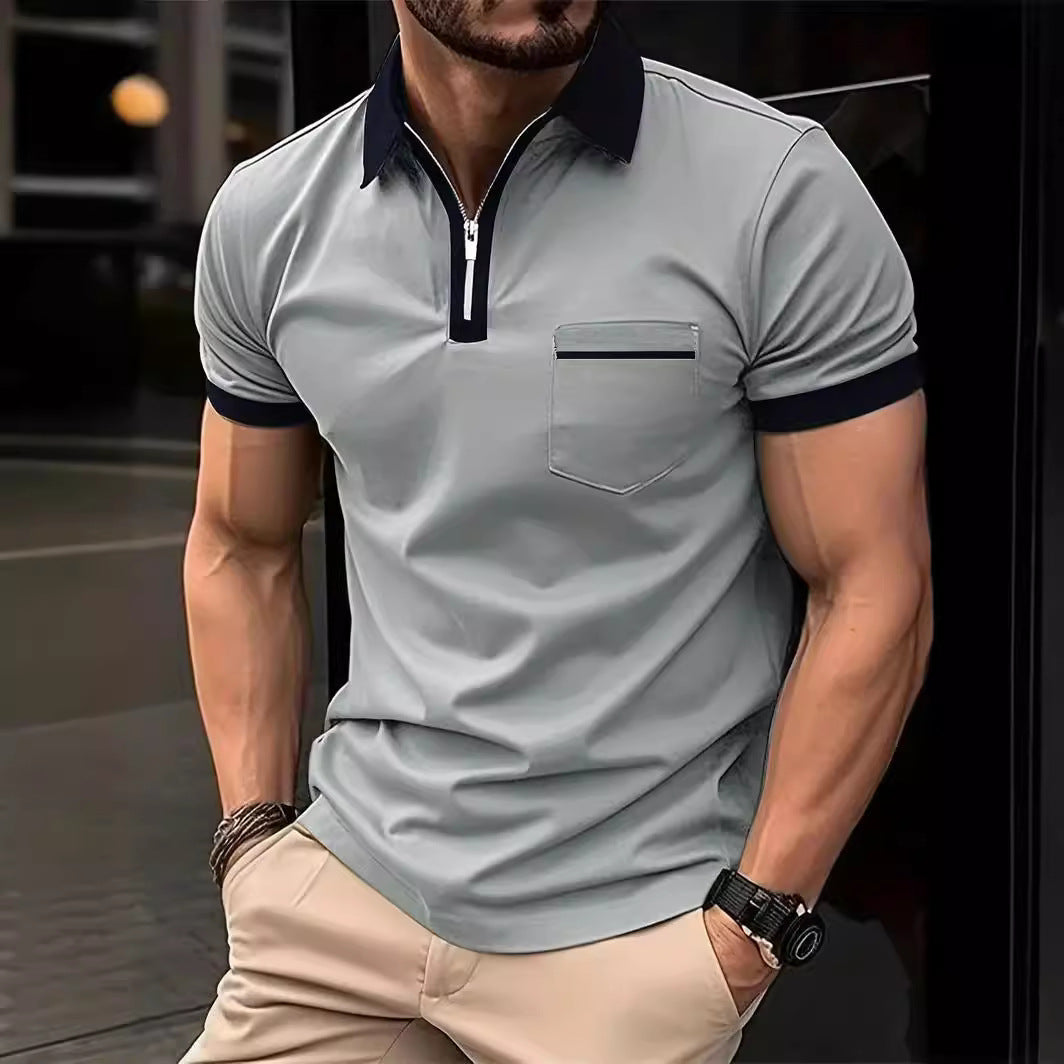Herren Polo-Shirt mit Reißverschluss und Brusttasche Heidi-Mode