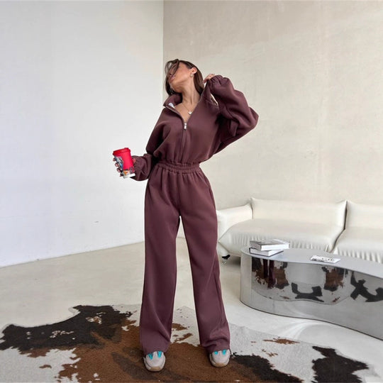 Damen Modischer Fleece-Jogginganzug mit Reißverschluss und bequemem Schnitt Heidi-Mode