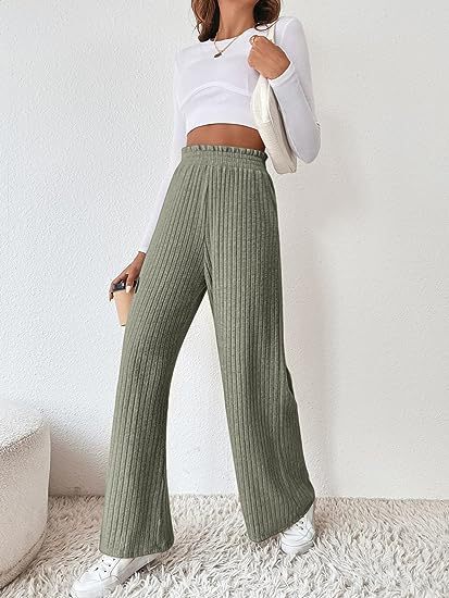Damen weit geschnittene Ripp-Hose mit elastischem Bund Heidi-Mode