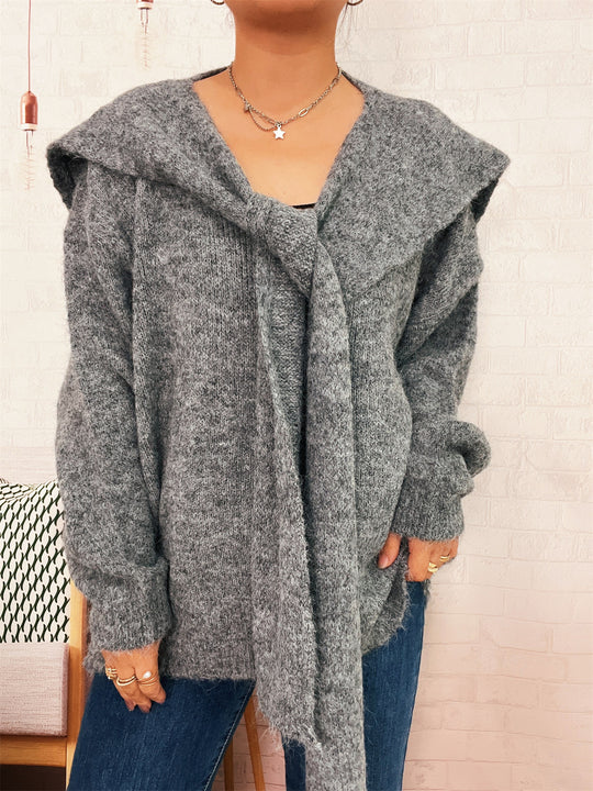 Damen lässiger Strickpullover mit abnehmbarer Kapuze und Knopfdetails Heidi-Mode