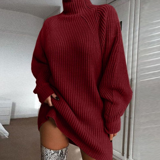 Damen Großer Strickpullover mit hohem Kragen und weiten Ärmel Heidi-Mode