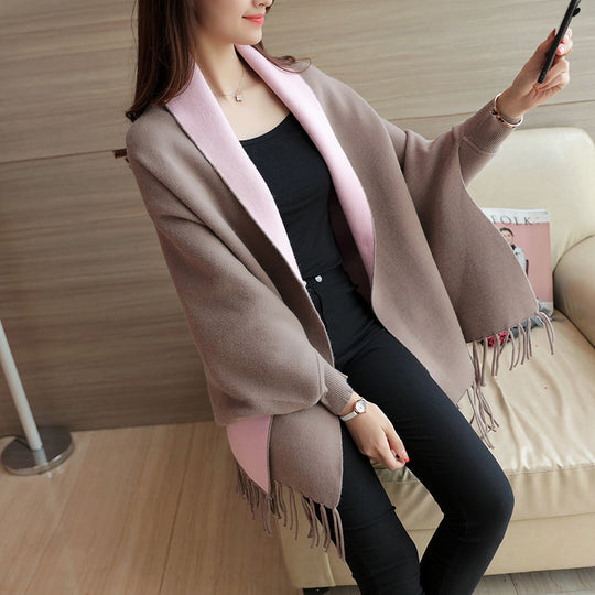Damen eleganter Schal mit Fransen und kontrastierenden Farbdetails Heidi-Mode