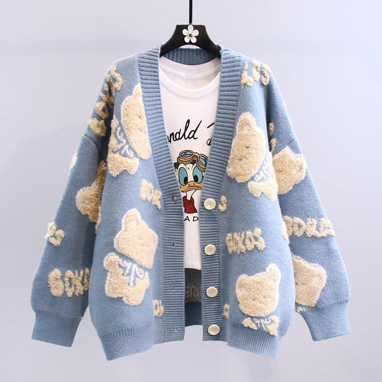 Damen Kuscheliger Cardigan mit Bärenmotiv Heidi-Mode