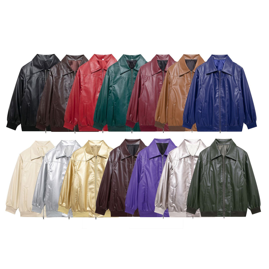 Damen Elegante Kunstlederjacke mit hochstehendem Kragen und elastischen Bündchen Heidi-Mode