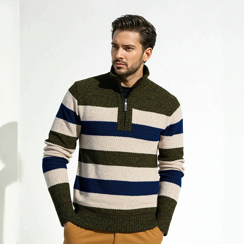 Herren Strickpullover mit hohem Kragen und innovativem Reißverschluss Heidi-Mode
