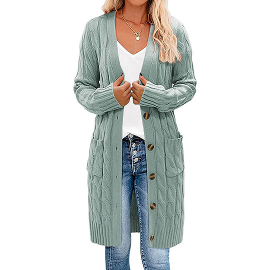 Damen Strickjacke mit asymmetrischem Zopfmuster und praktischen Taschen Heidi-Mode