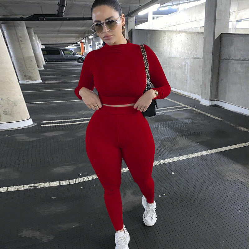 Damen Sportliches Crop-Top und Leggings-Set aus elastischem Material Heidi-Mode