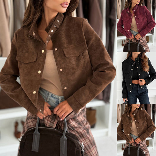 Damen elegante Jacke aus weichem Wildleder mit Knopfdetails Heidi-Mode