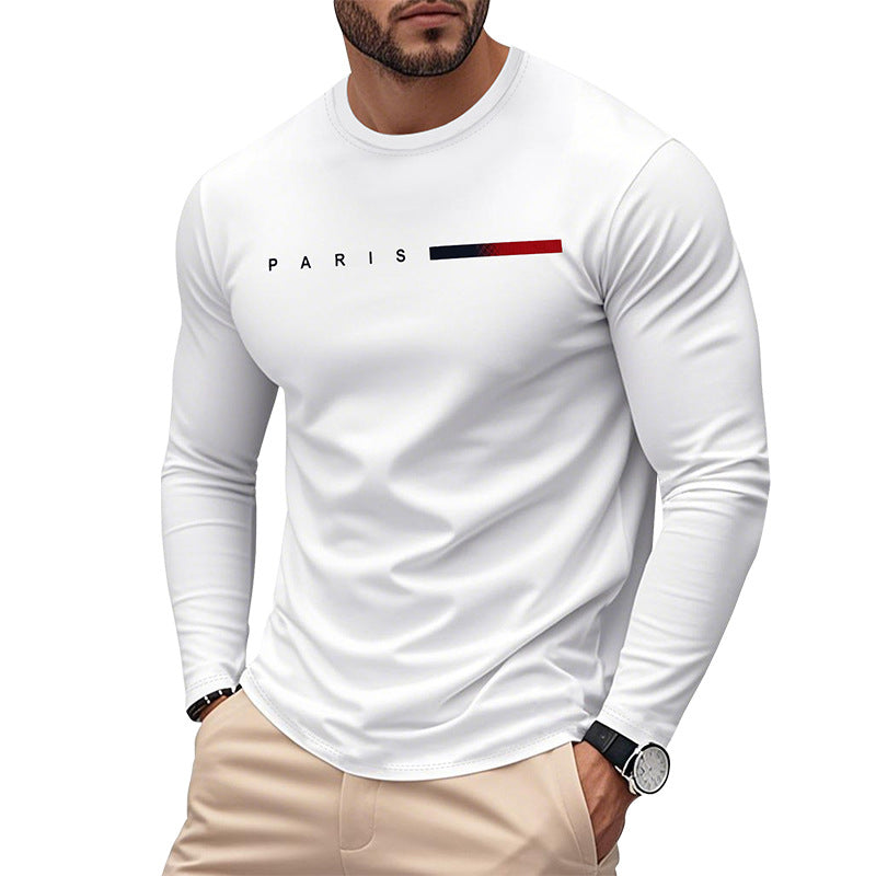 Herren Langarm T-Shirt mit modernem Paris-Druck und elastischem Saum Heidi-Mode