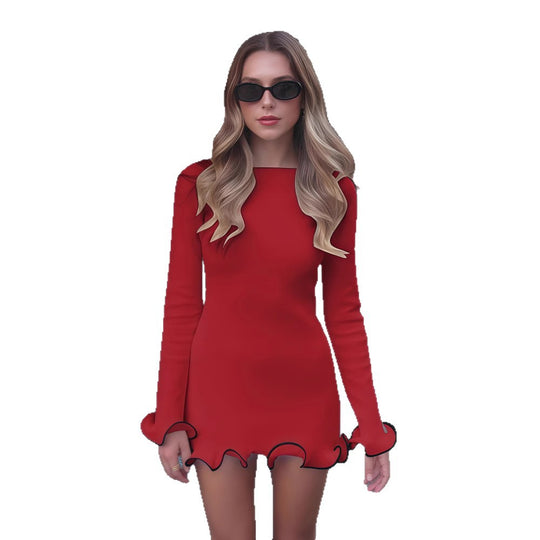 Damen Elegantes Minikleid mit skulpturalen Volantärmeln und figurbetontem Schnitt Heidi-Mode