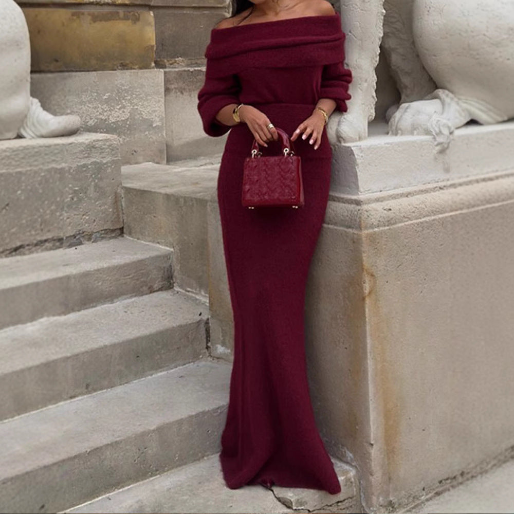 Damen Off-Shoulder Strickkleid mit weiten Ärmeln Heidi-Mode