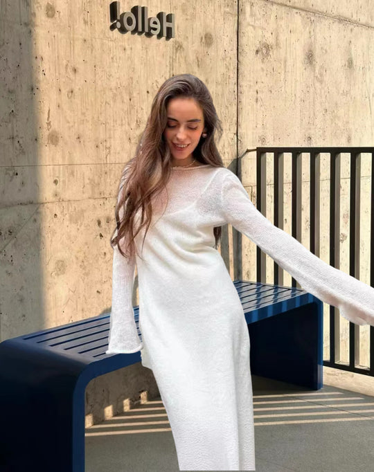 Damen Elegantes Strickkleid mit weitem Schnitt und langen Ärmeln Heidi-Mode