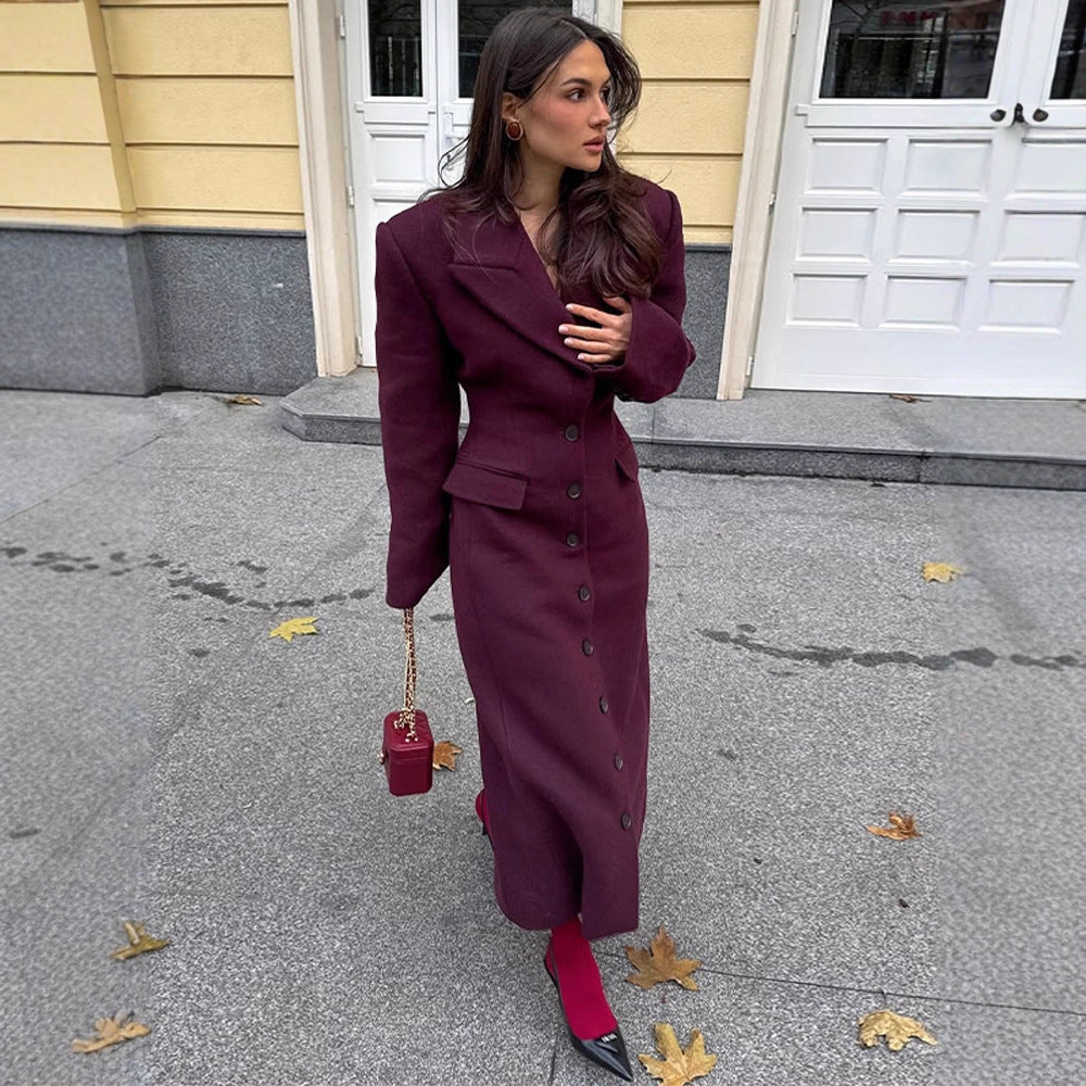 Damen eleganter Wollmantel mit strukturiertem Design und praktischen Taschen Heidi-Mode