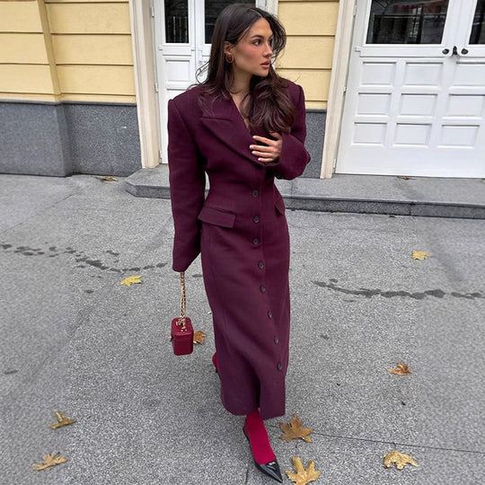 Damen eleganter Wollmantel mit strukturiertem Design und praktischen Taschen Heidi-Mode