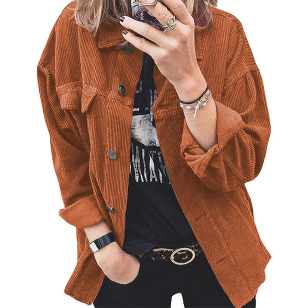 Damen modische Cordjacke mit praktischen aufgesetzten Taschen und lässigem Schnitt Heidi-Mode