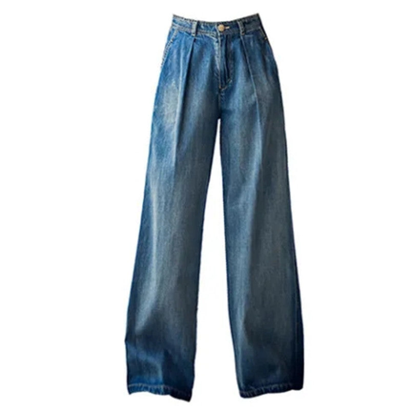 Damen Weite Denim-Hose im lässigen Hochbund-Stil Heidi-Mode