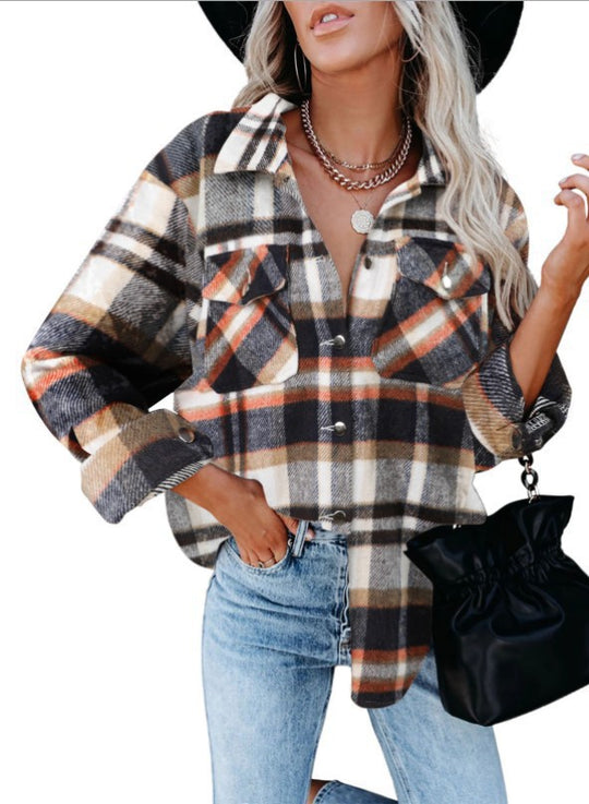 Damen Karobluse mit aufgesetzten Taschen und modernem Schnitt Heidi-Mode