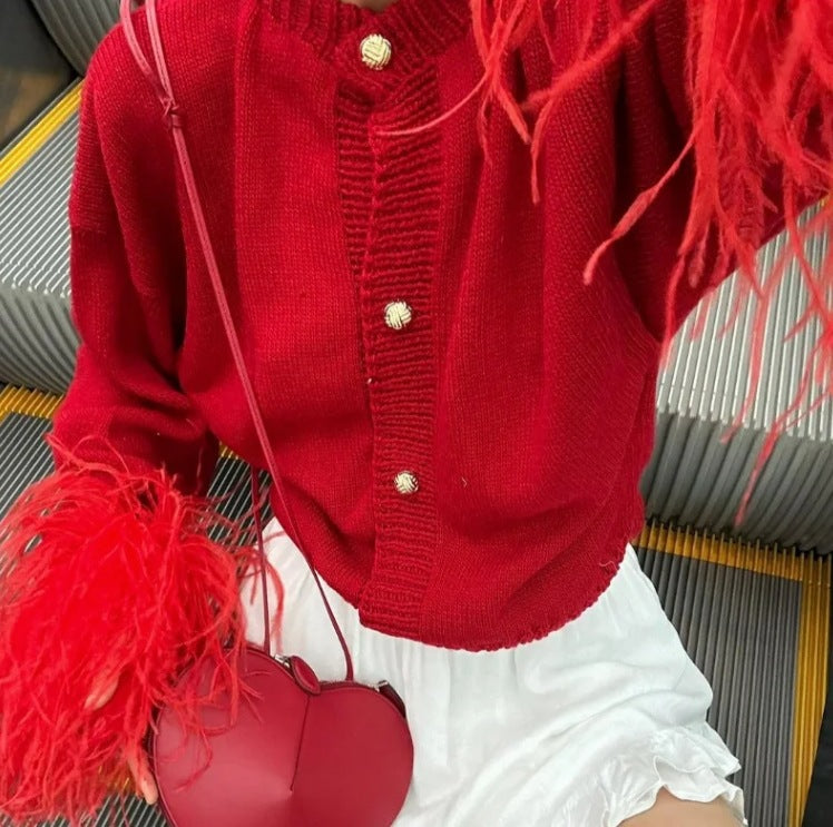 Damen lässige Strickjacke mit dekorativen Fransen und hochwertigen Knöpfen Heidi-Mode