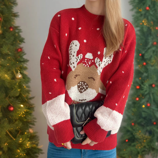 Damen Pullover mit festlichem Rentier-Motiv und himmlischem Design Heidi-Mode