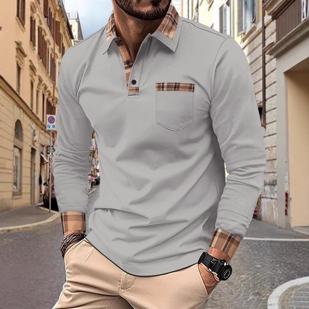 Herren Polohemden mit kariertem Kragen und Brusttasche Heidi-Mode