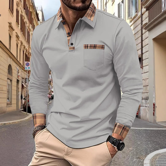 Herren Polohemden mit kariertem Kragen und Brusttasche Heidi-Mode