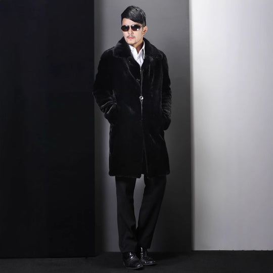 Herren Eleganter Kunstpelzmantel mit tiefem Kragen Heidi-Mode