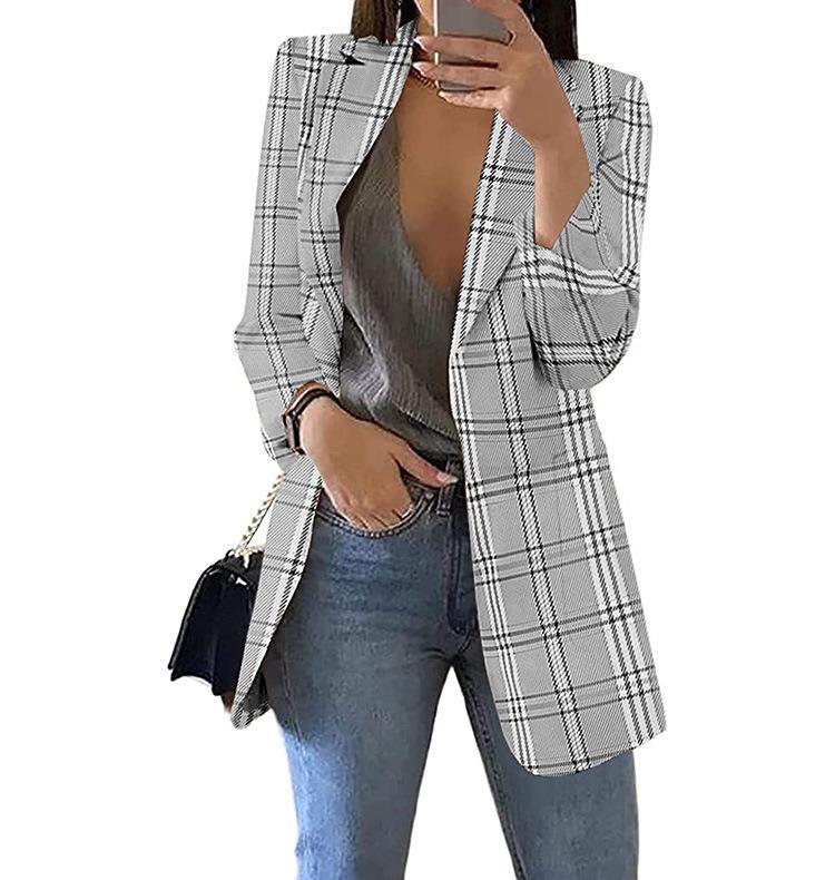 Damen Karierter Blazer mit modernem Schnitt und lässigen Details Heidi-Mode