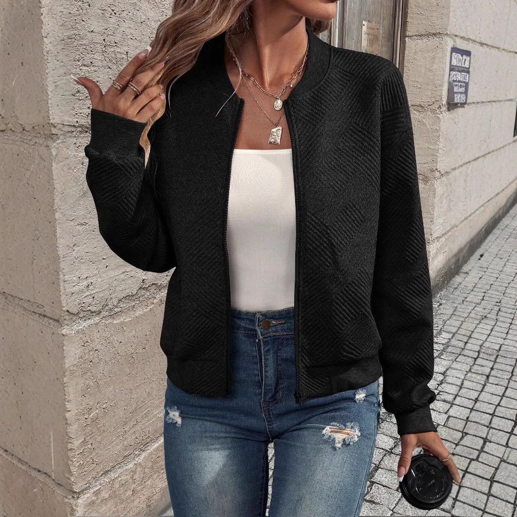 Damen stylische Sweatjacke mit strukturiertem Muster und hohem Kragen Heidi-Mode